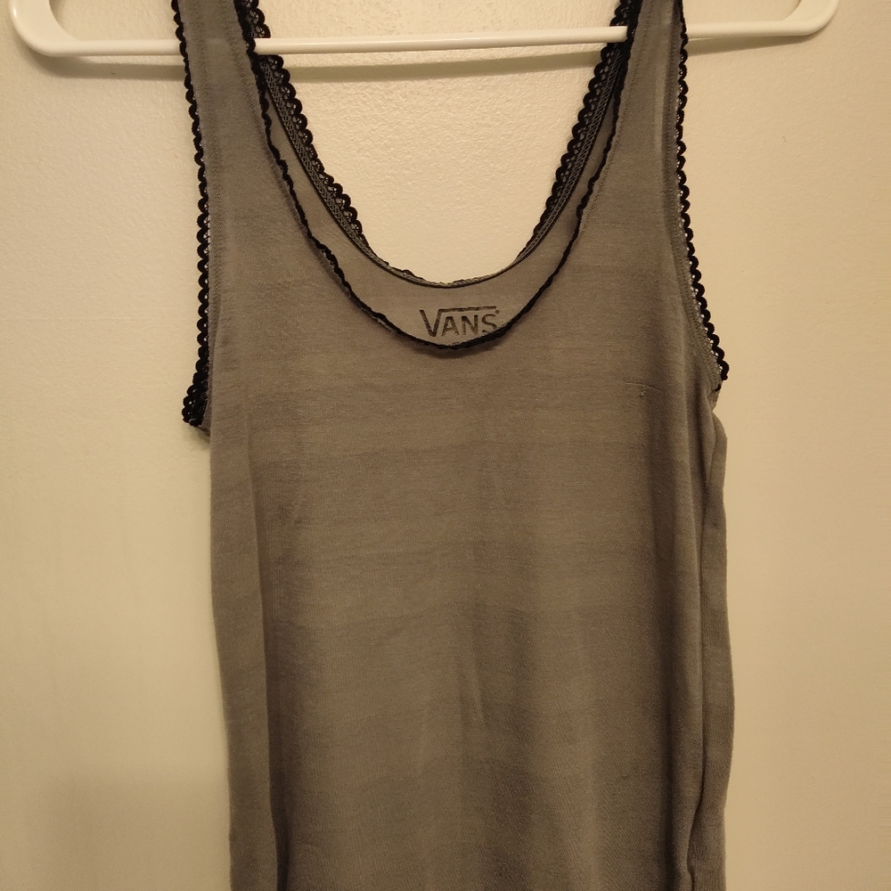 Van's Grey Tank w/Black Detail Small